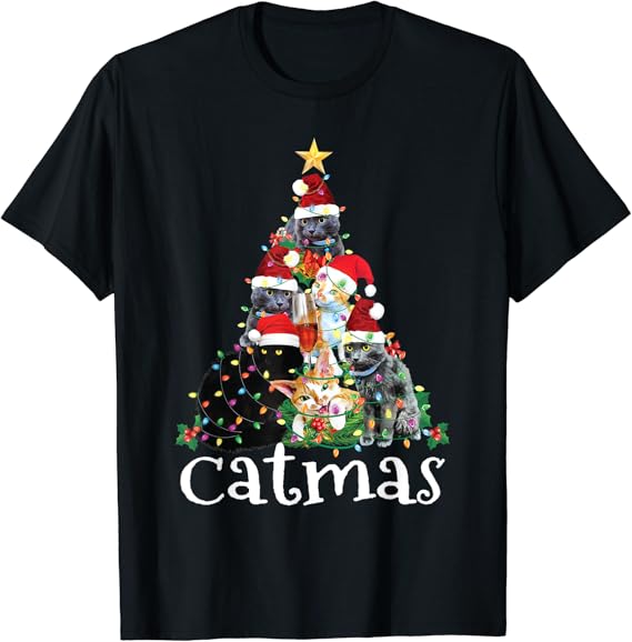 Christmas Cat Shirt For Women Men Kids Gift Merry Catmas TShirt
